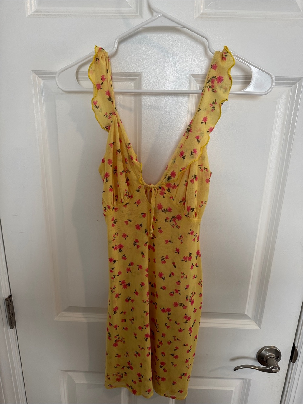 RESA Yellow and Pink Floral Mini Dress with Adjustable Ruffle Straps